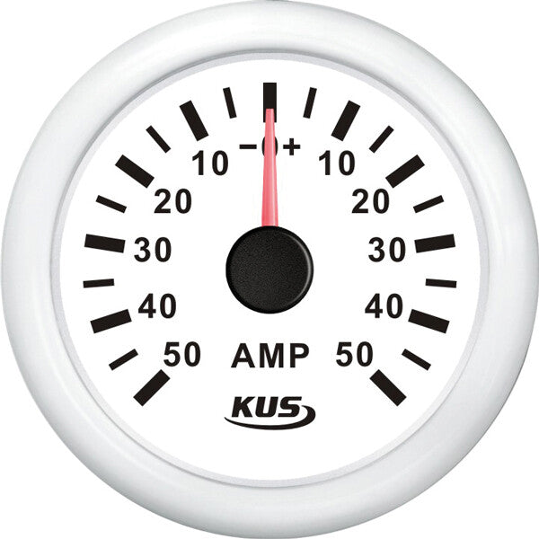 KUS amperemeter hvid, med 50Amp shunt 12/24V – Palby varenr. 1116469