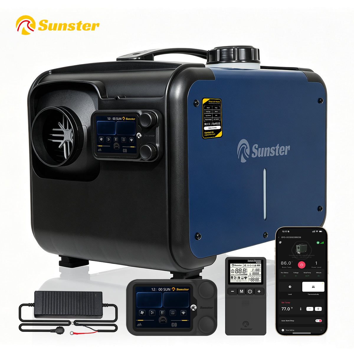 Sunster TP B2 8 kW dieselfyr – alt-i-ét med WiFi og Bluetooth