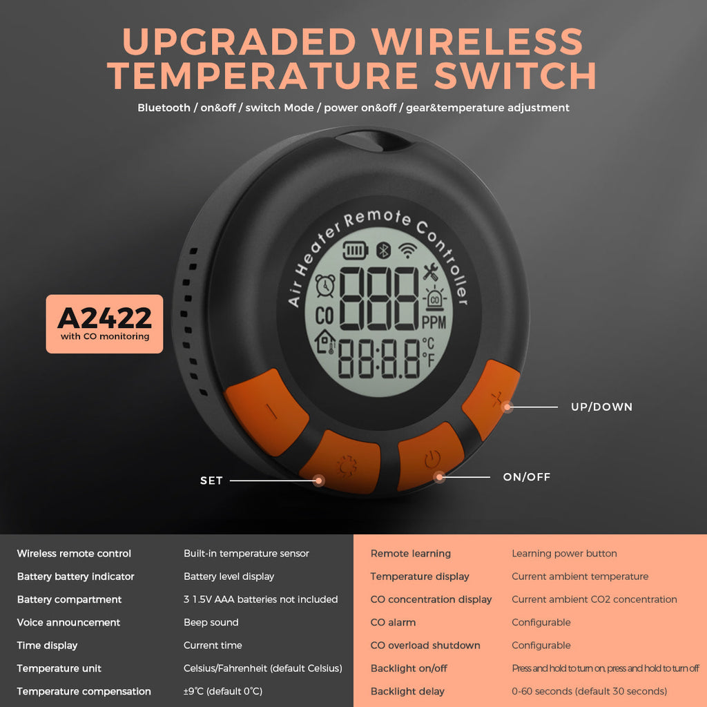 Sunster S-A2422 trådløs temperaturstyring med CO-alarm