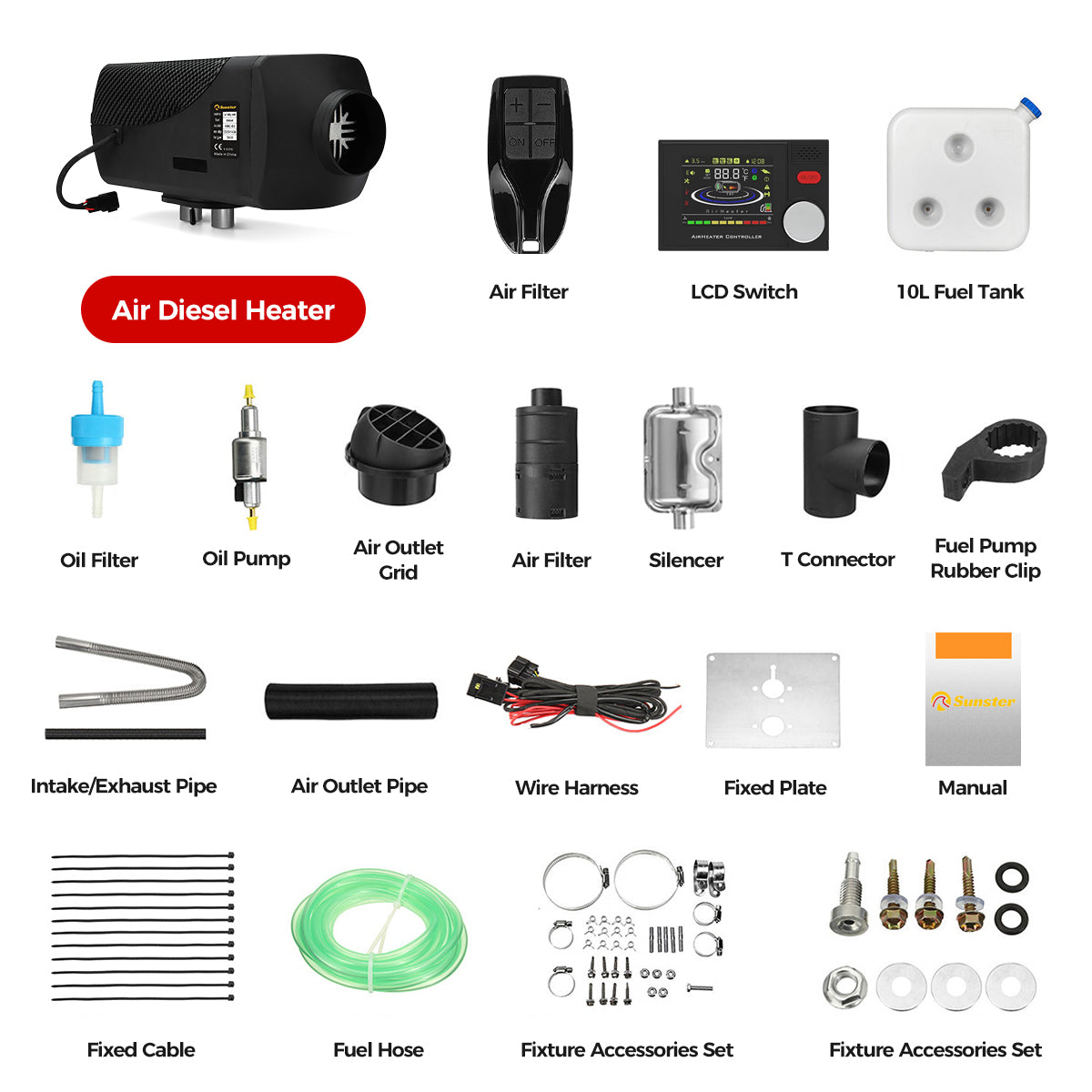 Sunster A2302BS 8 kW dieselfyr – splitmodel med Bluetooth