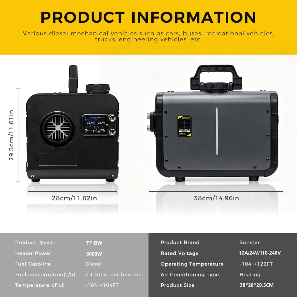 Sunster TP BW 8 kW dieselfyr – alt-i-ét med WiFi og Bluetooth