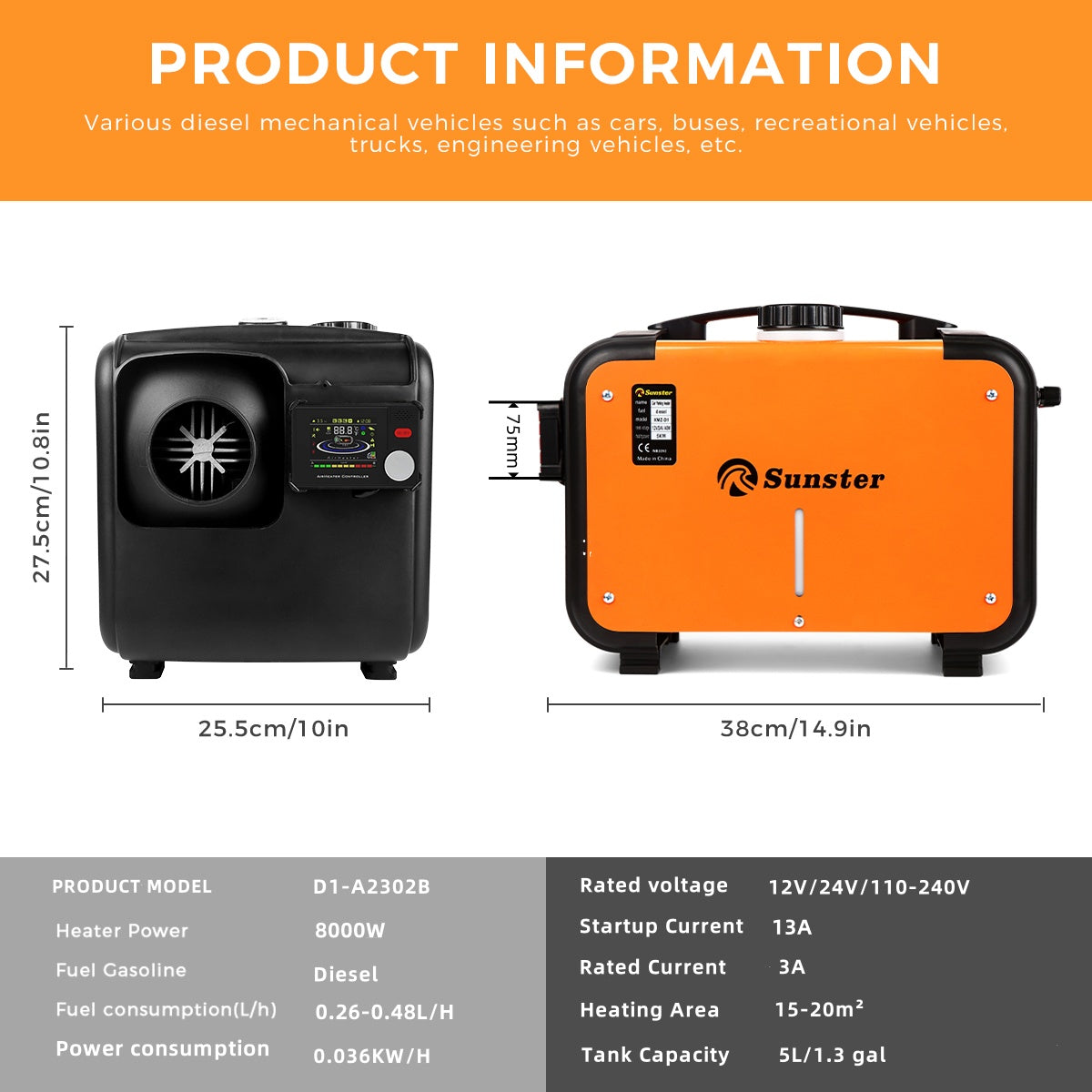 Sunster A2302BP 8 kW dieselfyr – alt-i-ét med Bluetooth