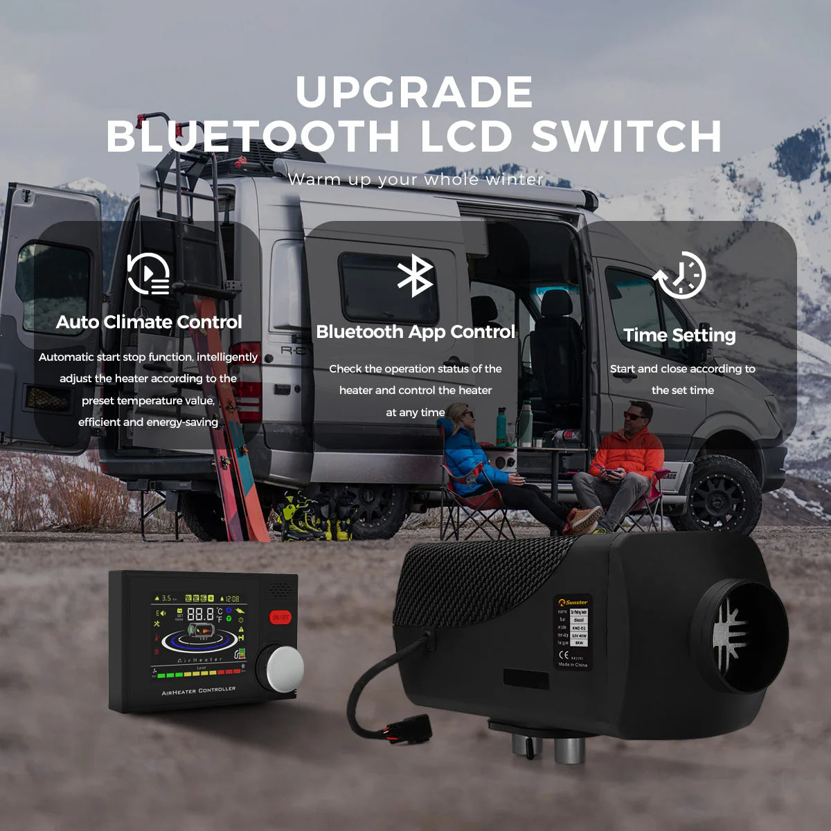 Sunster A2302BS 8 kW dieselfyr – splitmodel med Bluetooth
