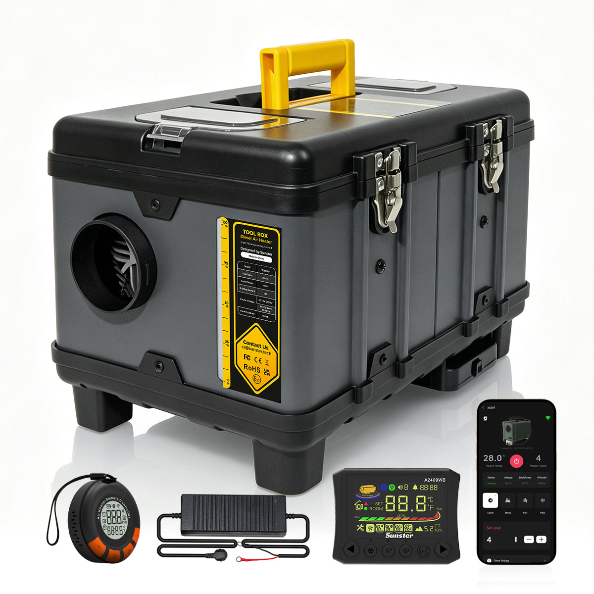 Sunster TB10WF 8 kW dieselfyr med WiFi og Bluetooth og CO-overvågning