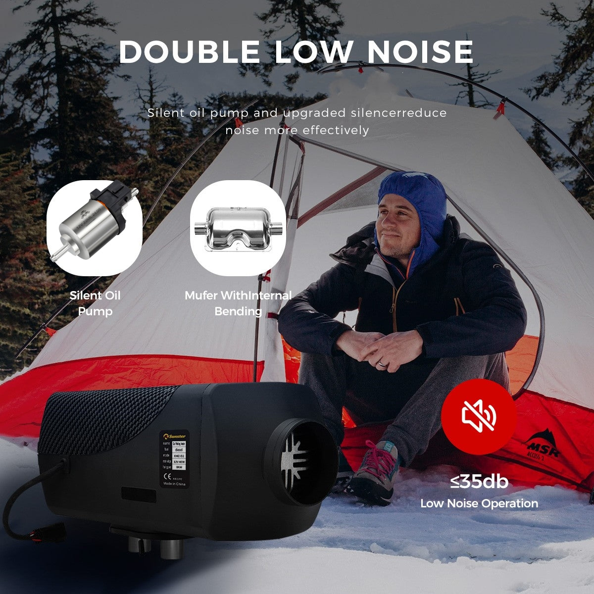 Sunster SH B2 2 kW dieselfyr – splitmodel med Bluetooth