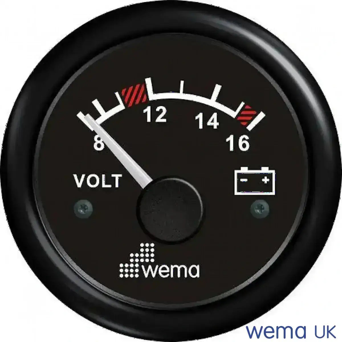 Wema Voltmeter 8-16 Volt DC Sort