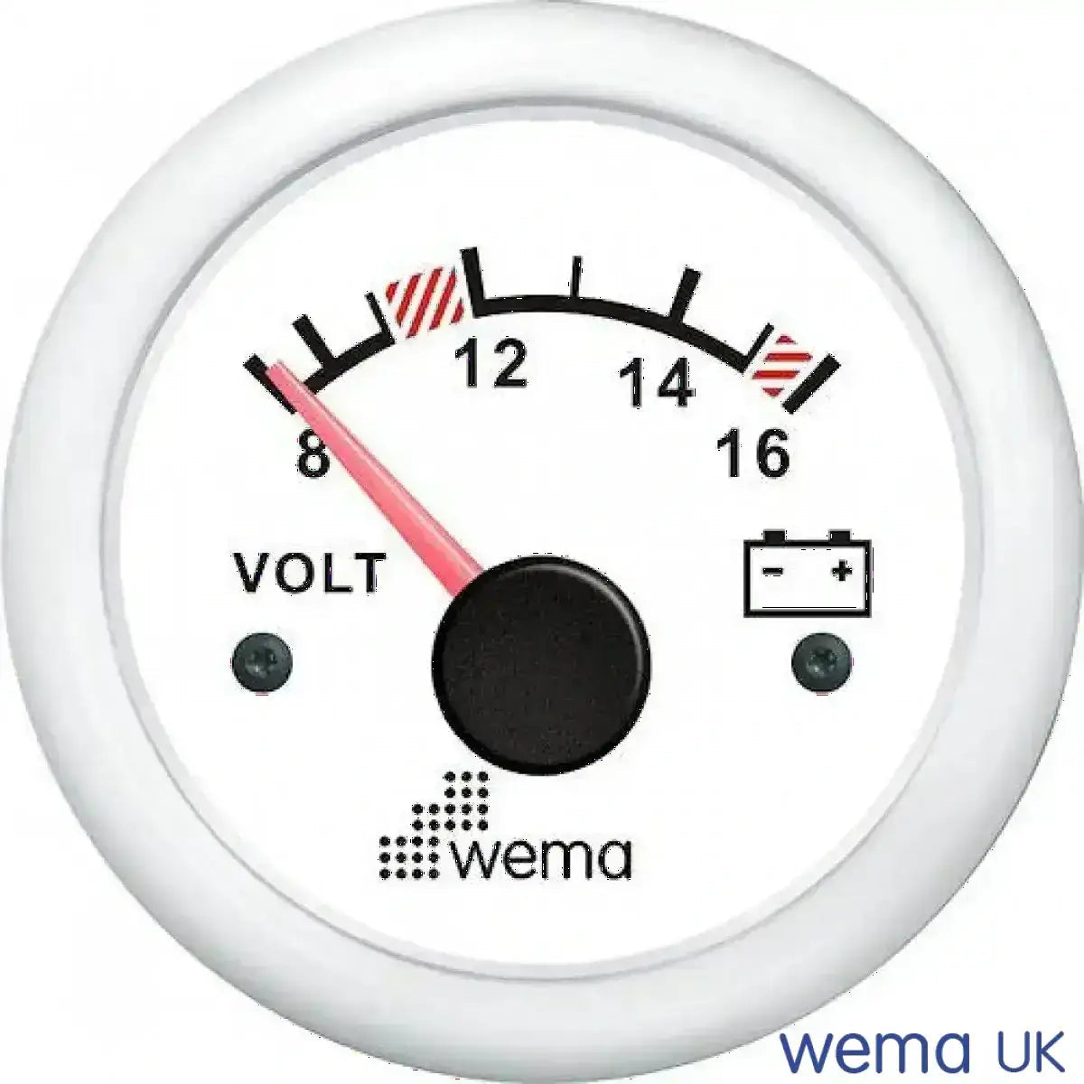 Wema Voltmeter 8-16 Volt DC Hvidt