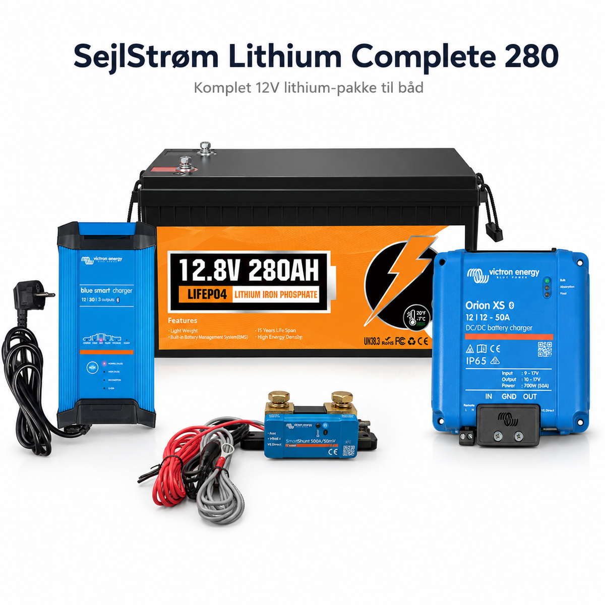 SejlStrøm Lithium Complete 280 – komplet 12V 280Ah LiFePO4-pakke til båd – produktfoto | SejlStrøm