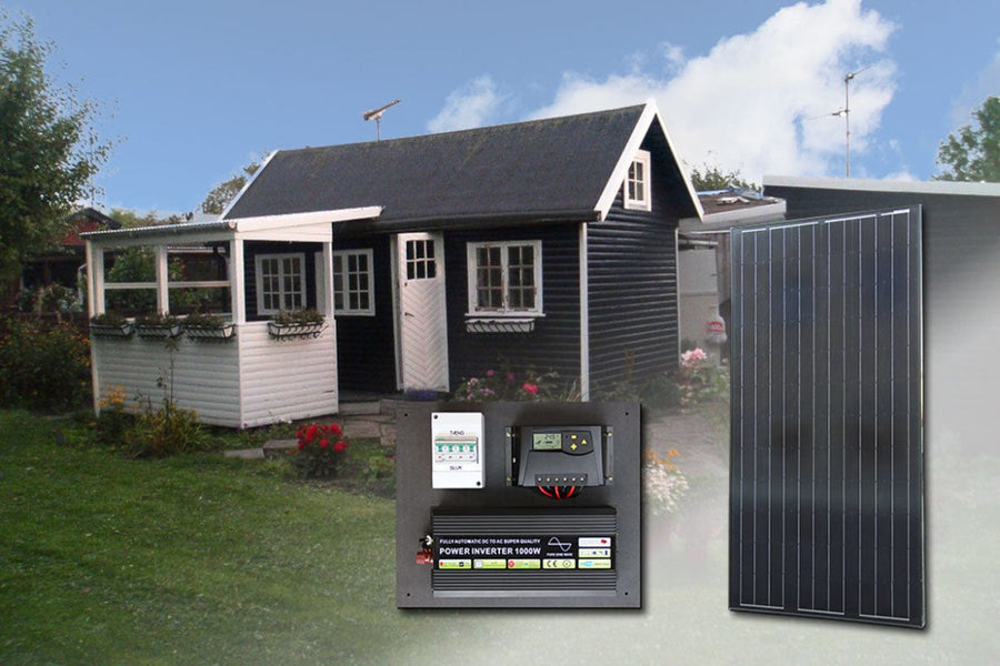 Billigt solcelleanlæg til fritidshus – kolonihavehus – 500–650 Wh daglig produktion (off‑grid)