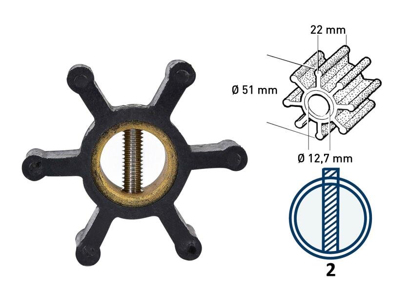 Impeller / neopren / 6 blade / type 2 - SejlStrøm