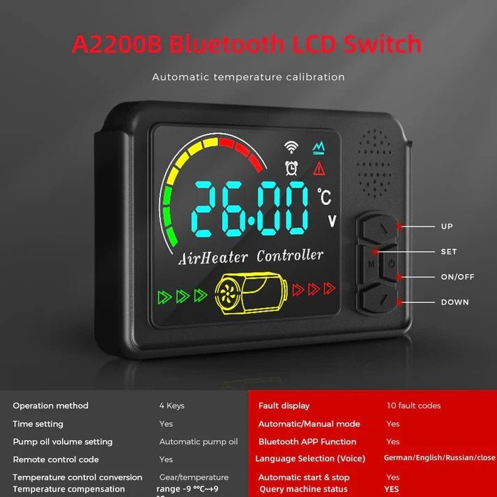 LCD Display med firkantet stik – styringspanel til dieselvarmer (12/24 V)