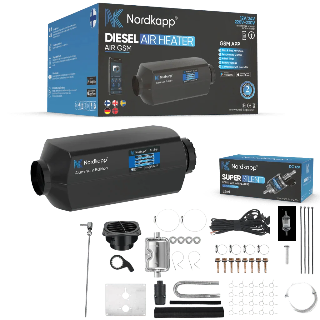 Nordkapp Dieselfyr 12V/24V 2kW – 4G/5G GSM fjernstyring - CamperStrøm