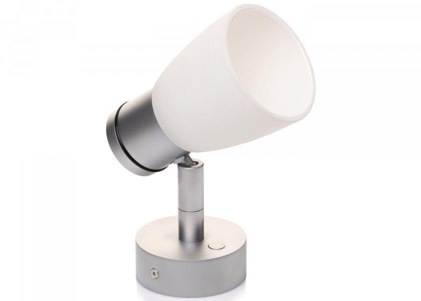 PREBIT R1 - 1 LED - påbygningslampe / mat krom, kridhvidt glas - SejlStrøm