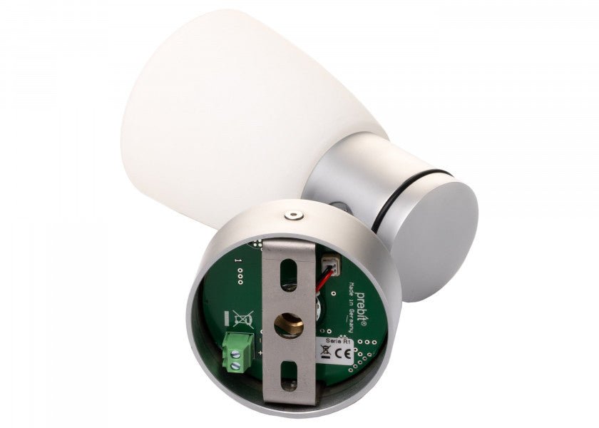 PREBIT R1 - 1 LED - påbygningslampe / mat krom, kridhvidt glas - SejlStrøm
