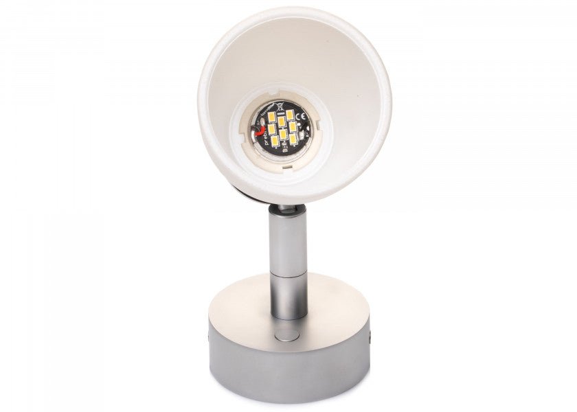 PREBIT R1 - 1 LED - påbygningslampe / mat krom, kridhvidt glas - SejlStrøm