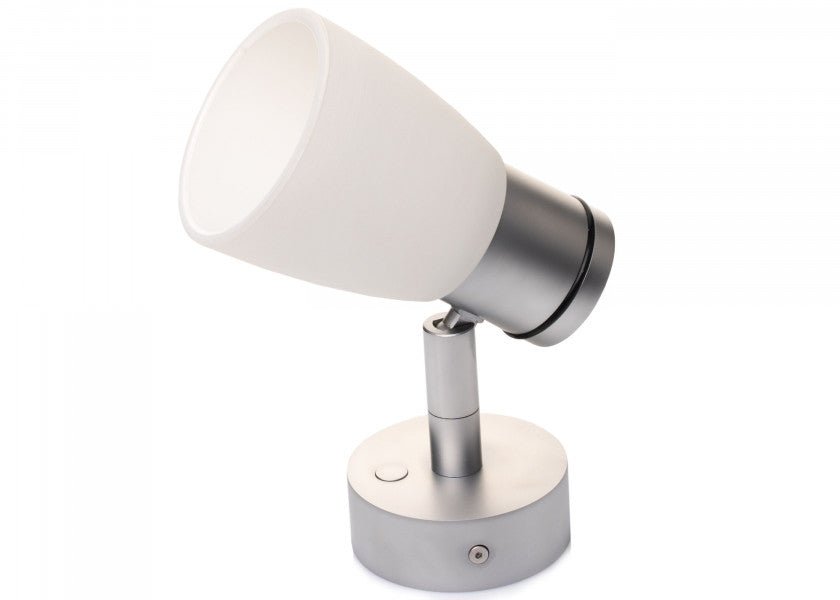 PREBIT R1 - 1 LED - påbygningslampe / mat krom, kridhvidt glas - SejlStrøm