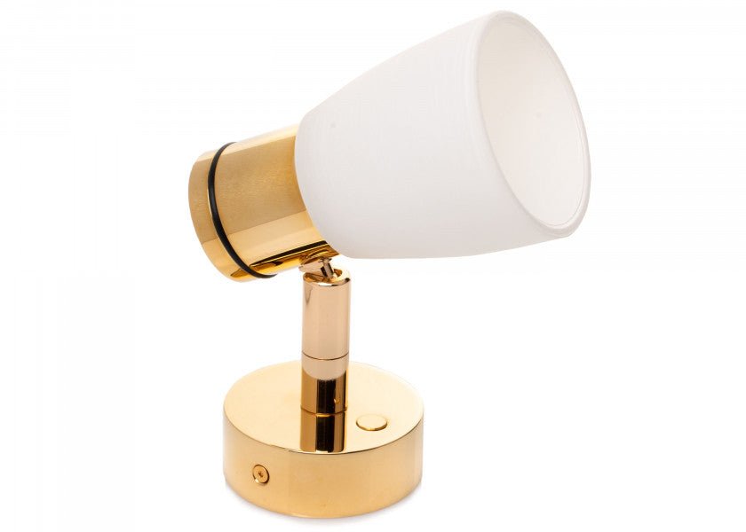 PREBIT R1 - 1 LED - påbygningslampe / poleret guld, kridhvidt glas - SejlStrøm