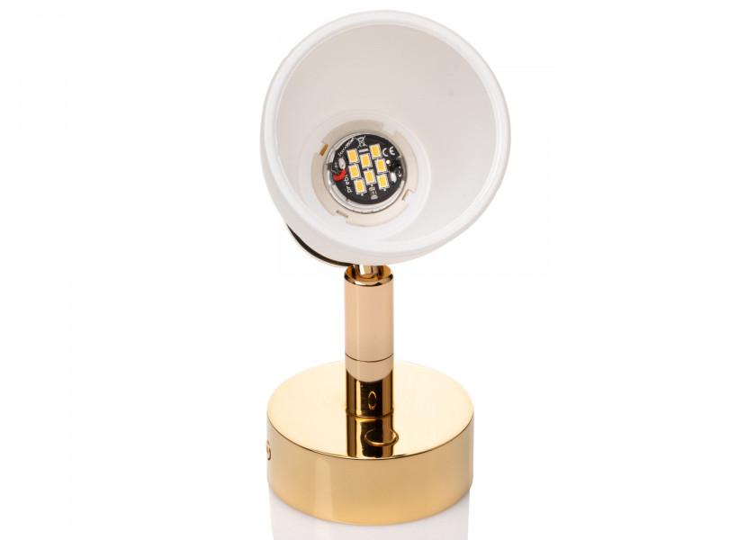 PREBIT R1 - 1 LED - påbygningslampe / poleret guld, satinhvidt glas - SejlStrøm