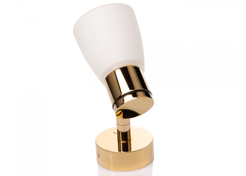PREBIT R1 - 1 LED - påbygningslampe / poleret guld, satinhvidt glas - SejlStrøm