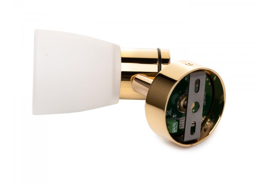 PREBIT R1 - 1 LED - påbygningslampe / poleret guld, satinhvidt glas - SejlStrøm