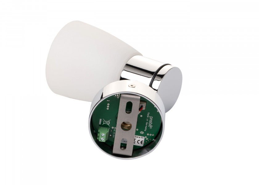 PREBIT R1 - 1 LED - påbygningslampe / poleret krom, kridhvidt glas - SejlStrøm
