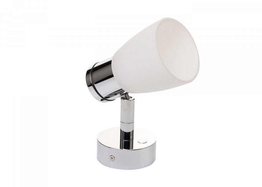PREBIT R1 - 1 LED - påbygningslampe / poleret krom, kridhvidt glas - SejlStrøm