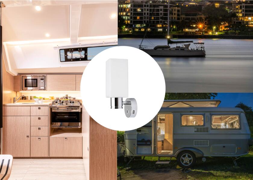 SEATEC Kvadratisk LED - væglampe / med berøringskontakt og USB - C - opladningsstik - SejlStrøm