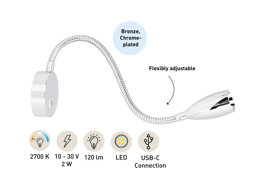 SEATEC LED - læselampe / fleksibel arm / med berøringskontakt og USB - C - opladningsport - SejlStrøm