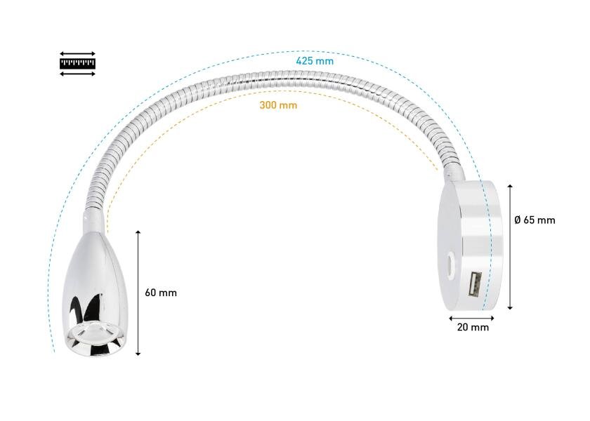 SEATEC LED - læselampe / fleksibel arm / med berøringskontakt og USB - opladningsport - SejlStrøm