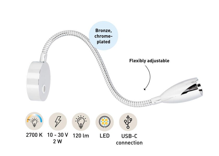 SEATEC LED - læselampe / fleksibel arm / med berøringskontakt og USB - opladningsport - SejlStrøm