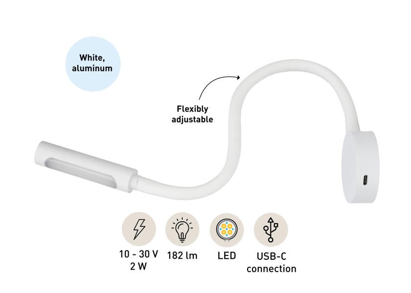SEATEC LED - læselampe med lysdæmper og USB - C / hvid / varm hvid / rød - SejlStrøm
