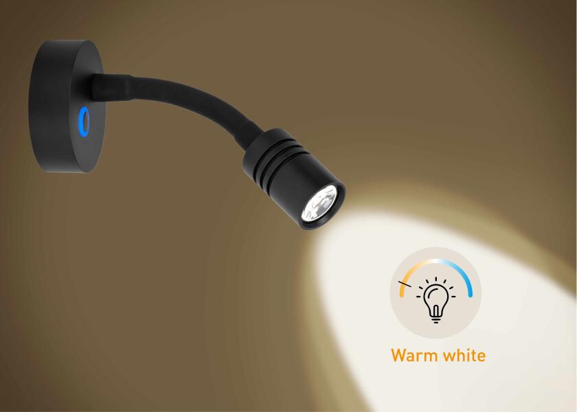 SEATEC LED - læselampe med lysdæmper og USB - C / sort / varm hvid - SejlStrøm