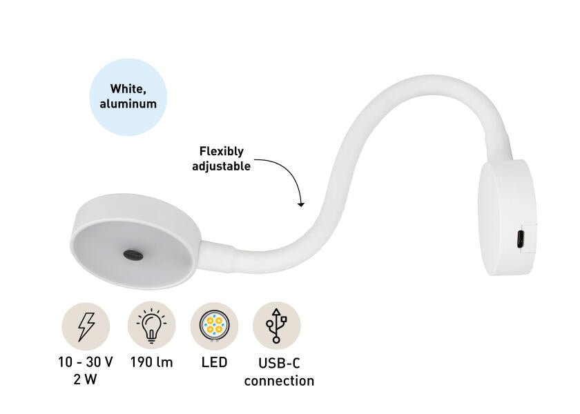 SEATEC LED - læselampe med lysdæmper og USB / hvid - SejlStrøm