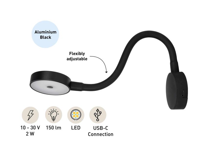 SEATEC LED - læselampe med lysdæmper og USB / sort - SejlStrøm