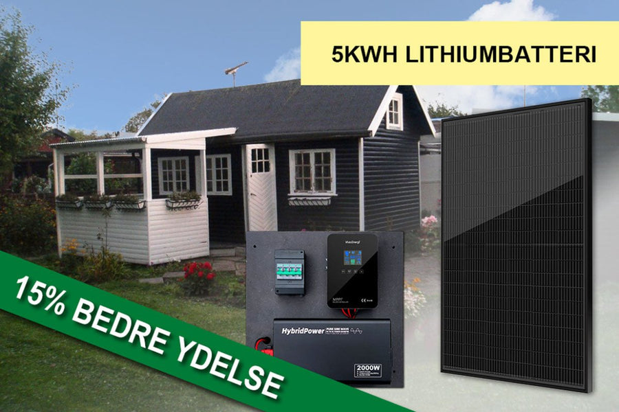 Solcelleanlæg til fritidshus – kolonihavehus – 230V off‑grid