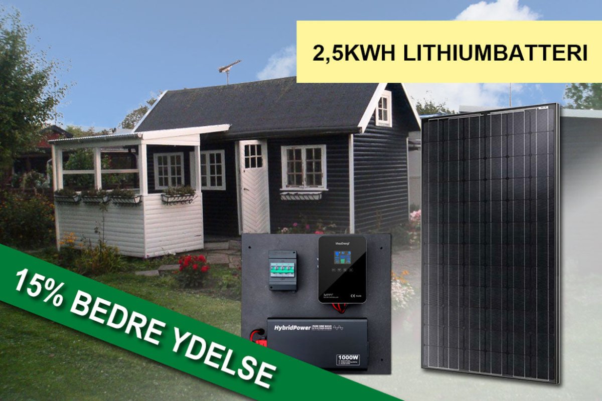 Solcelleanlæg til fritidshus / kolonihavehus – ca. 1,2 kWh energiproduktion med lithium - SejlStrøm