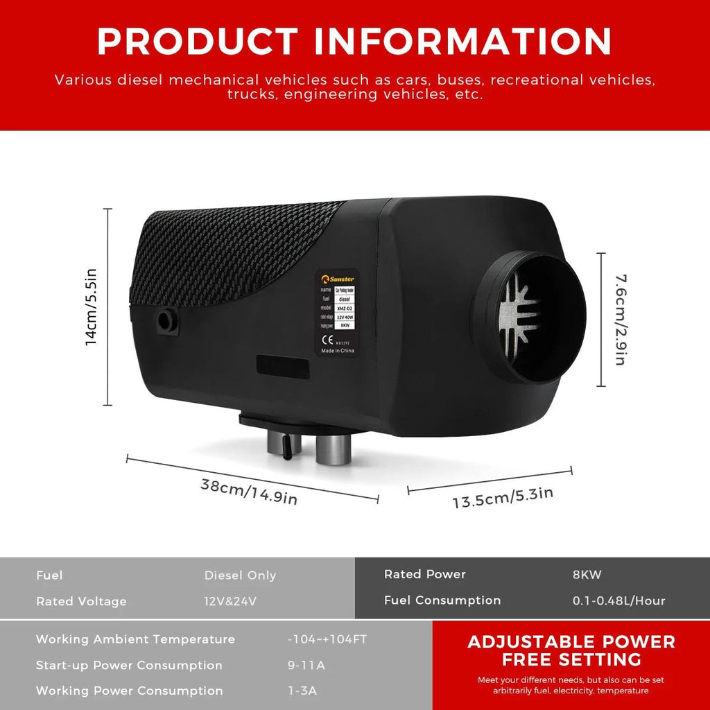 Sunster Dieselfyr – WiFi & Bluetooth (2 eller 8 kW) – 12/24 V