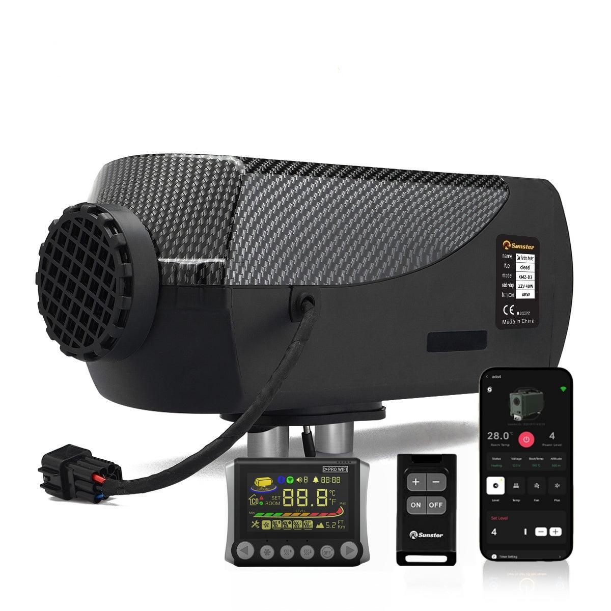 Sunster SH W8 8 kW dieselfyr med WiFi og Bluetooth