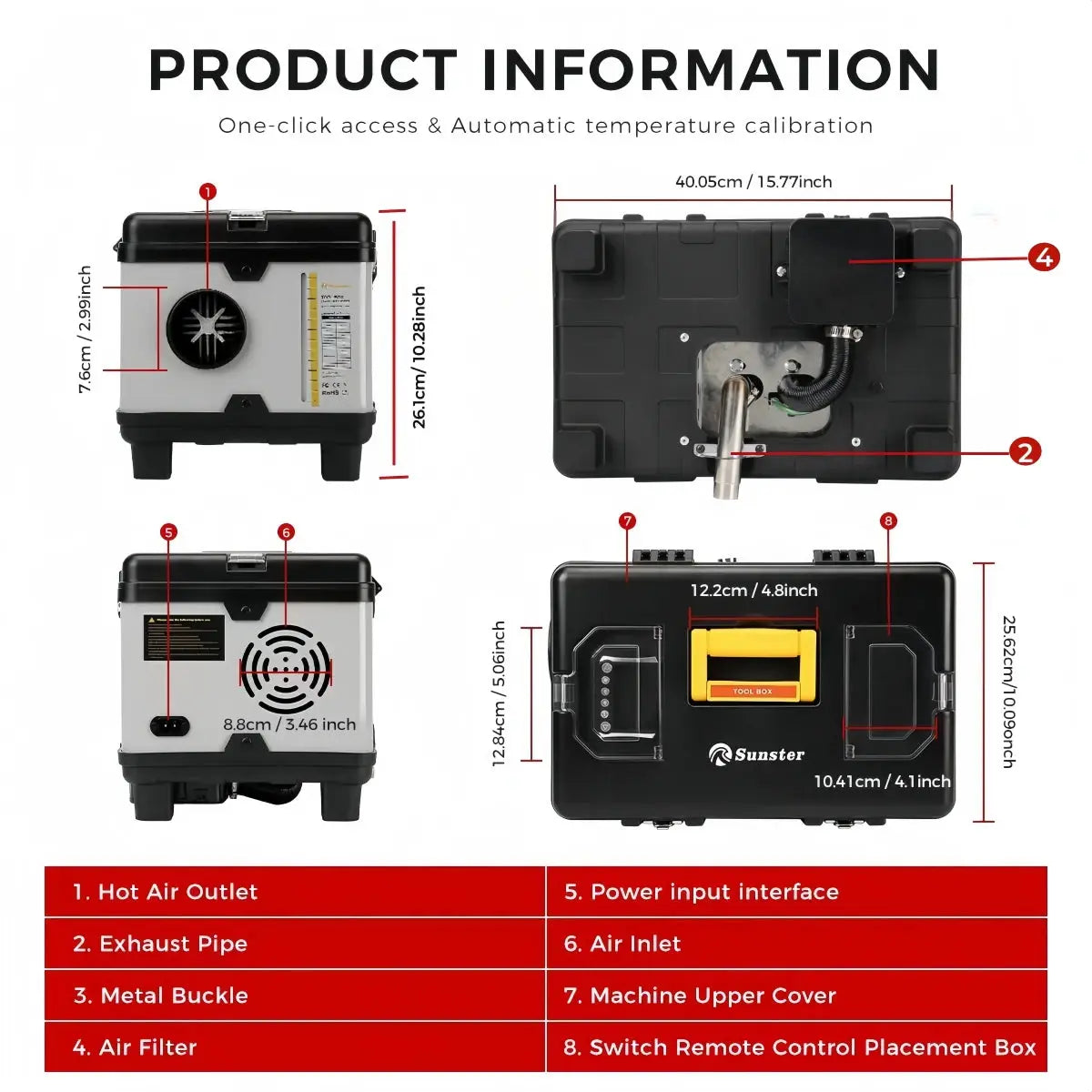 Sunster TB10 8 kW dieselfyr – Toolbox med Bluetooth