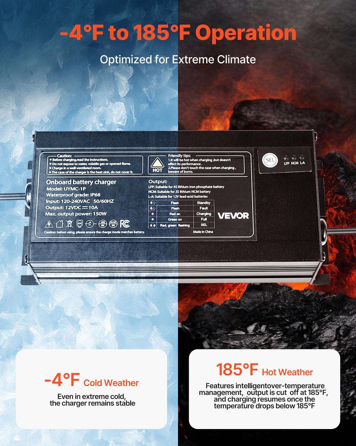 VEVOR IP68 marinebatterilader – 1 bank á 10 A / 12 V – detaljebillede 6