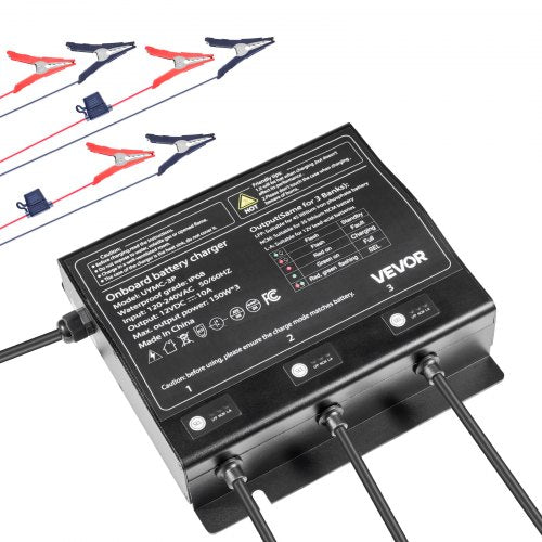 VEVOR IP68 marinebatterilader – 3 banke á 10 A / 12 V – detaljebillede 2