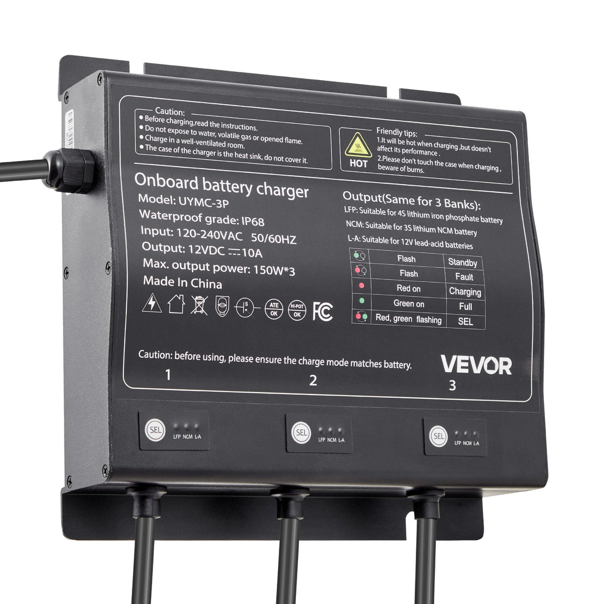 VEVOR IP68 marinebatterilader – 3 banke á 10 A / 12 V – detaljebillede 10