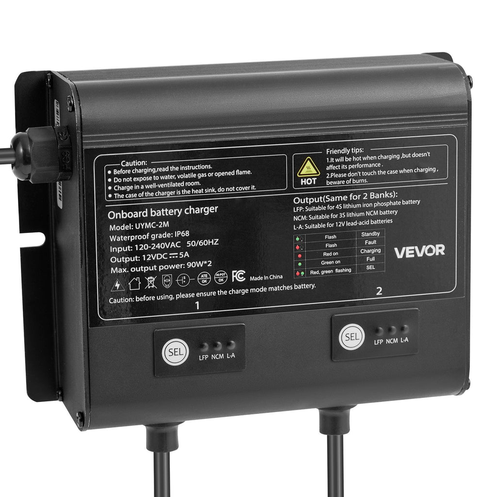 VEVOR IP68 marinebatterilader – 2 banke á 5 A / 12 V – detaljebillede 10