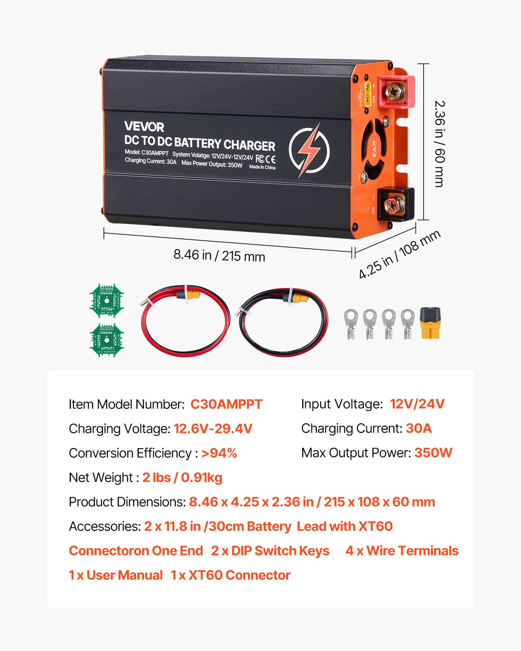 VEVOR DC-DC-lader med MPPT 30 A / 350 W – 12/24 V – detaljebillede 8