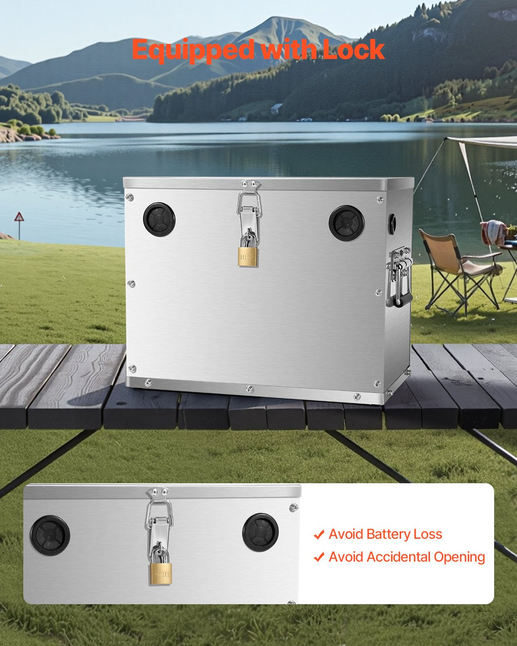 VEVOR batterikasse i rustfrit stål – Group 24/31 med lås – detaljebillede 6