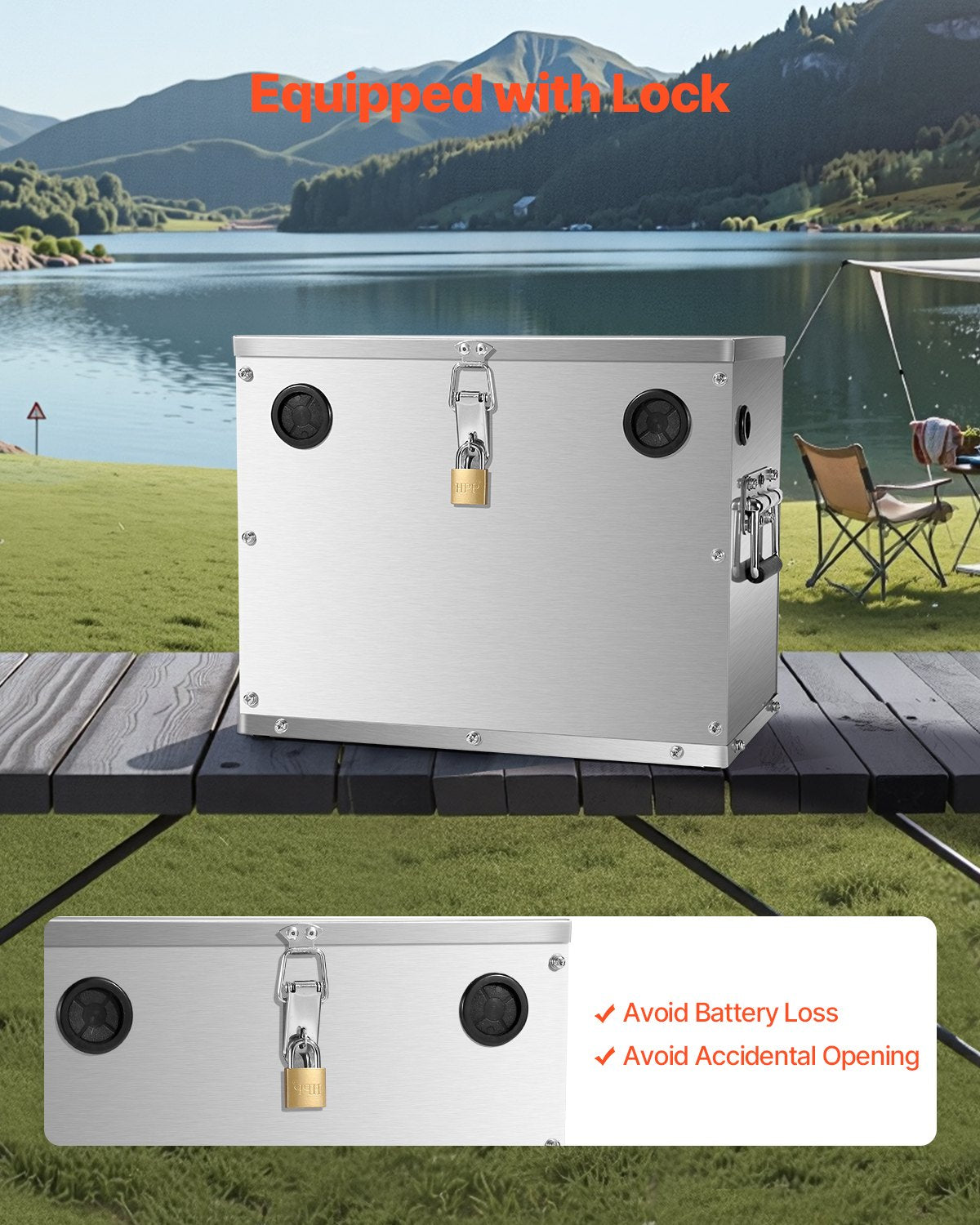 VEVOR batterikasse i rustfrit stål – Group 24/31 med lås – detaljebillede 6