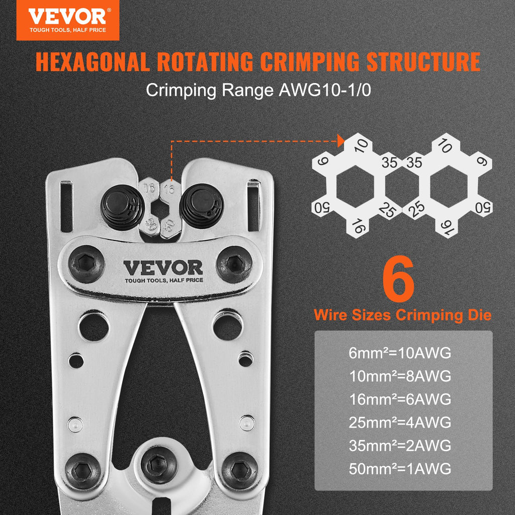 VEVOR kabelskotang 6–50 mm² – med kabelsko og krympeflex – detaljebillede 3