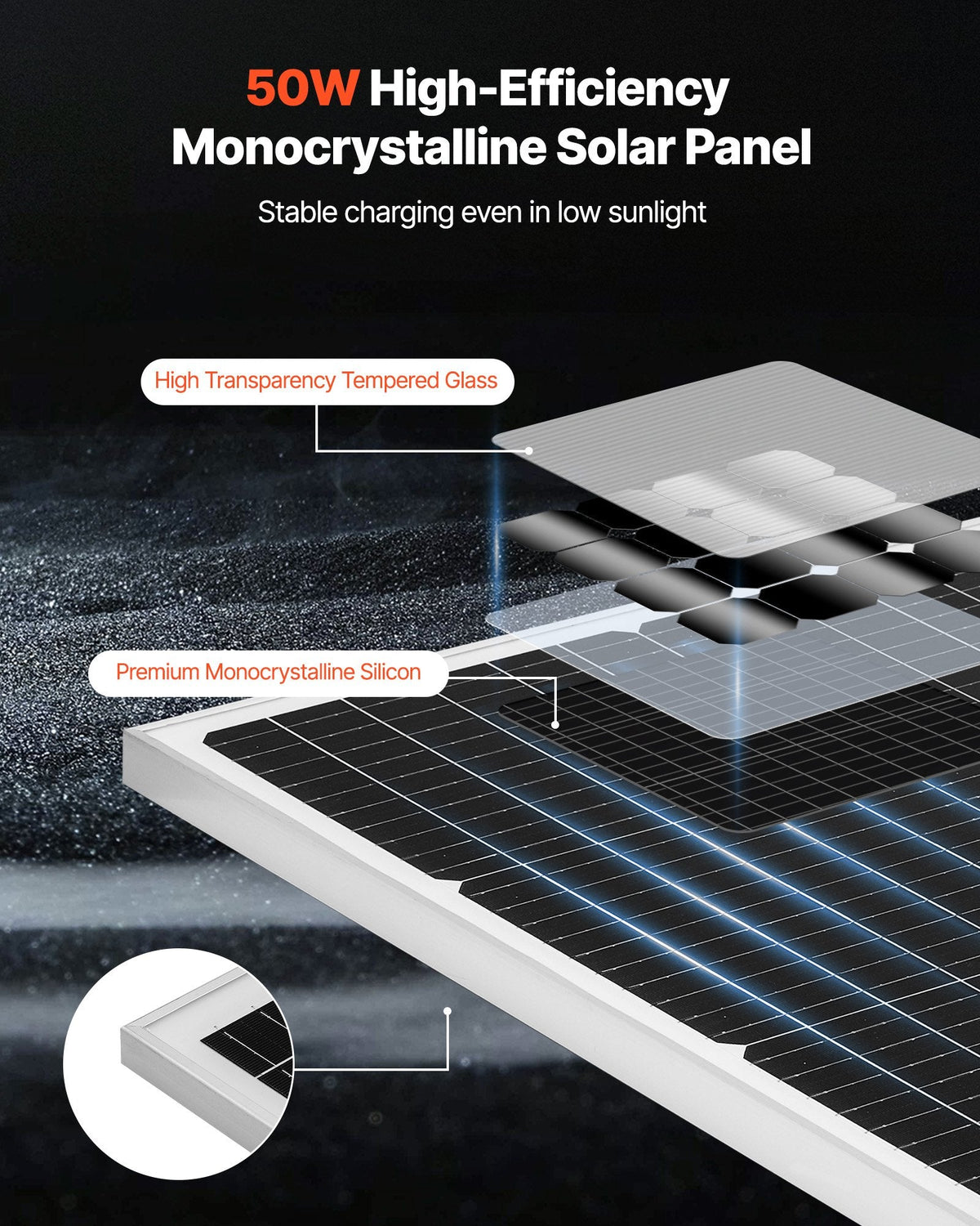 VEVOR 50 W solcelle-vedligeholdelseslader til 12 V batteri – MPPT – detaljebillede 3