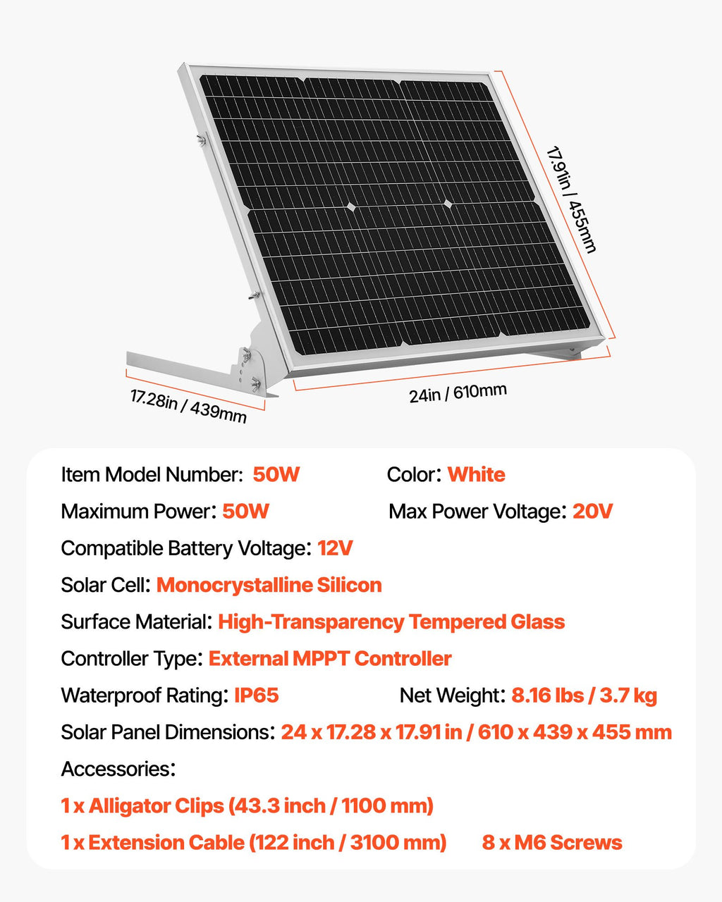VEVOR 50 W solcelle-vedligeholdelseslader til 12 V batteri – MPPT – detaljebillede 8