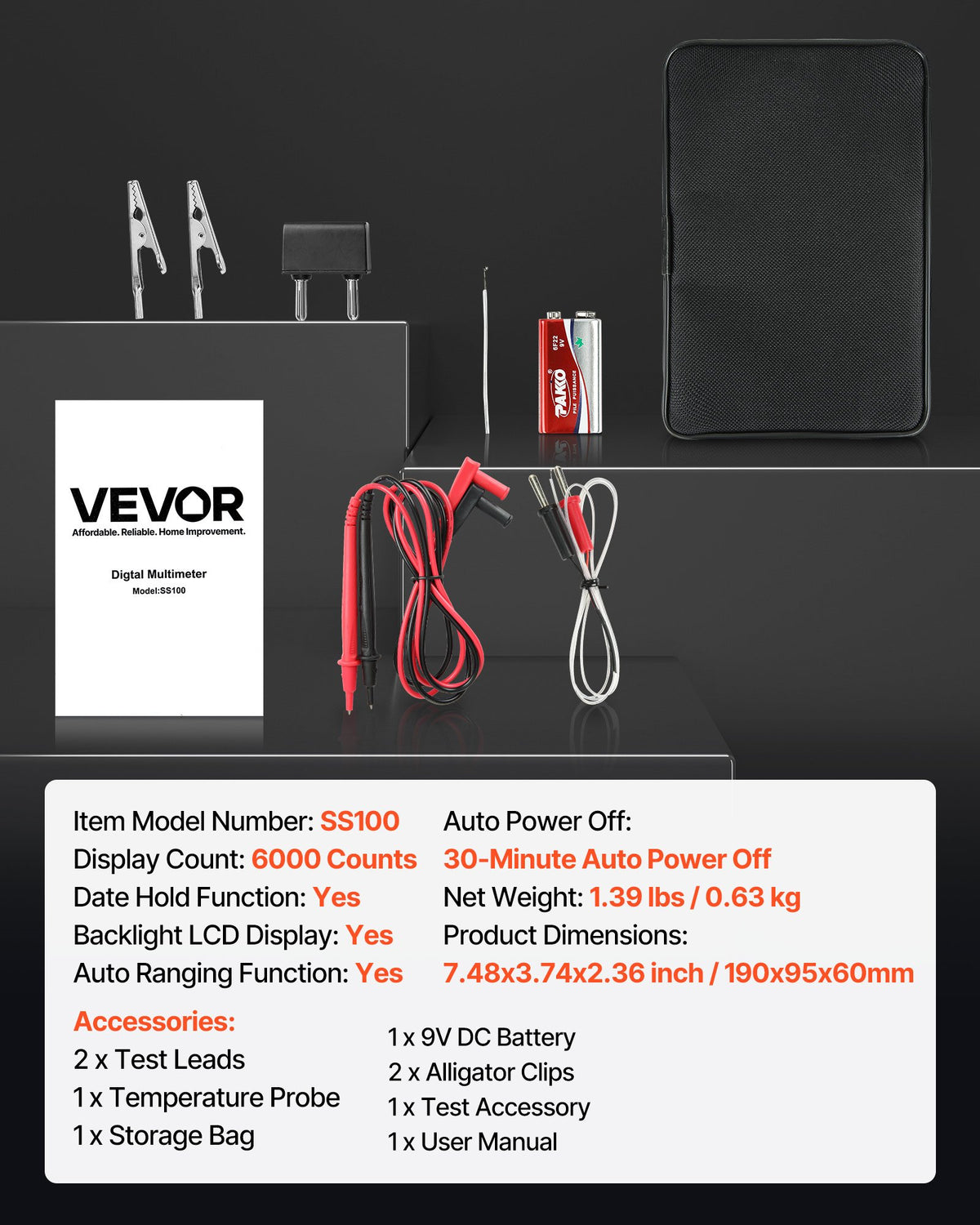 VEVOR digitalt TRMS-multimeter – 6000 counts, auto-range – detaljebillede 8